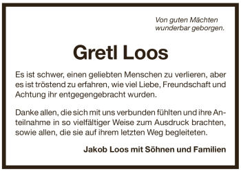 Traueranzeige von Gretl Loos von Pegnitz-Zeitung